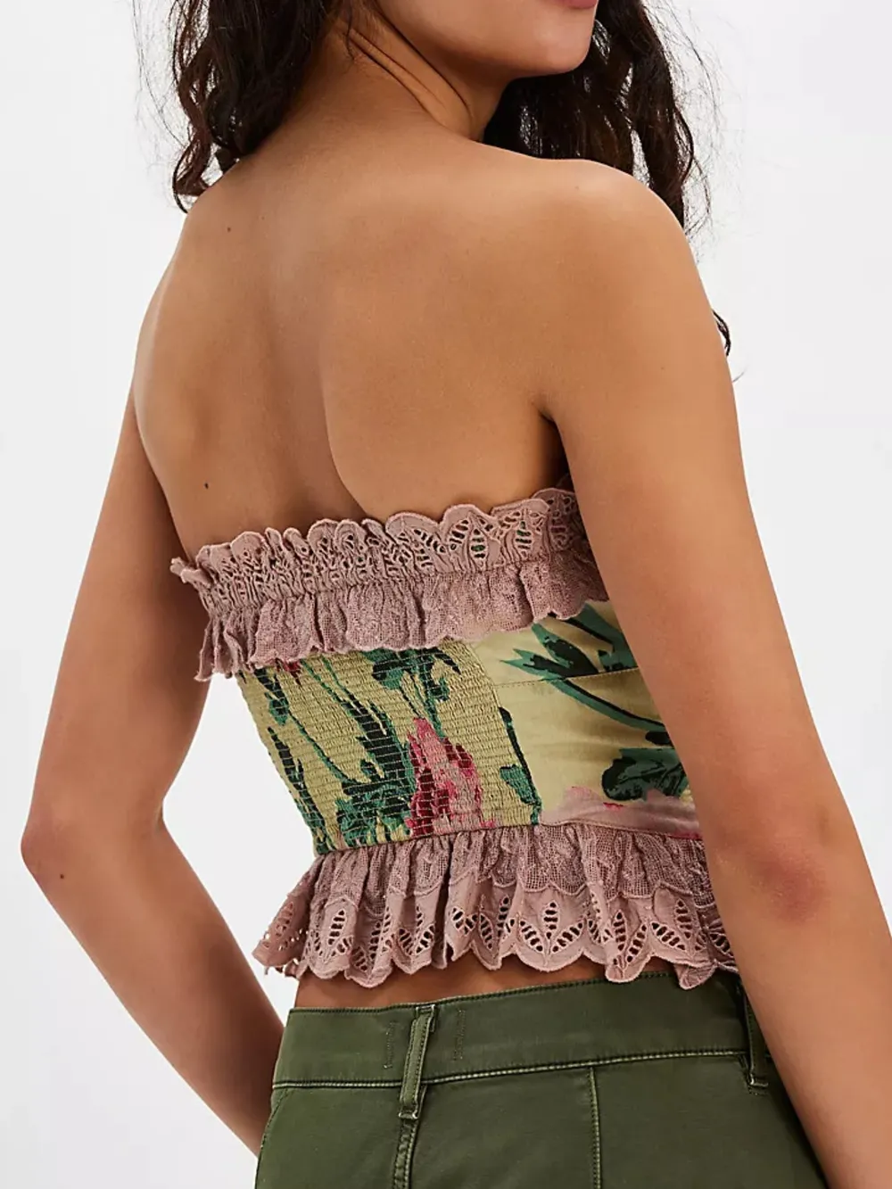Floral Print Lace Trim Tube Top, image 3