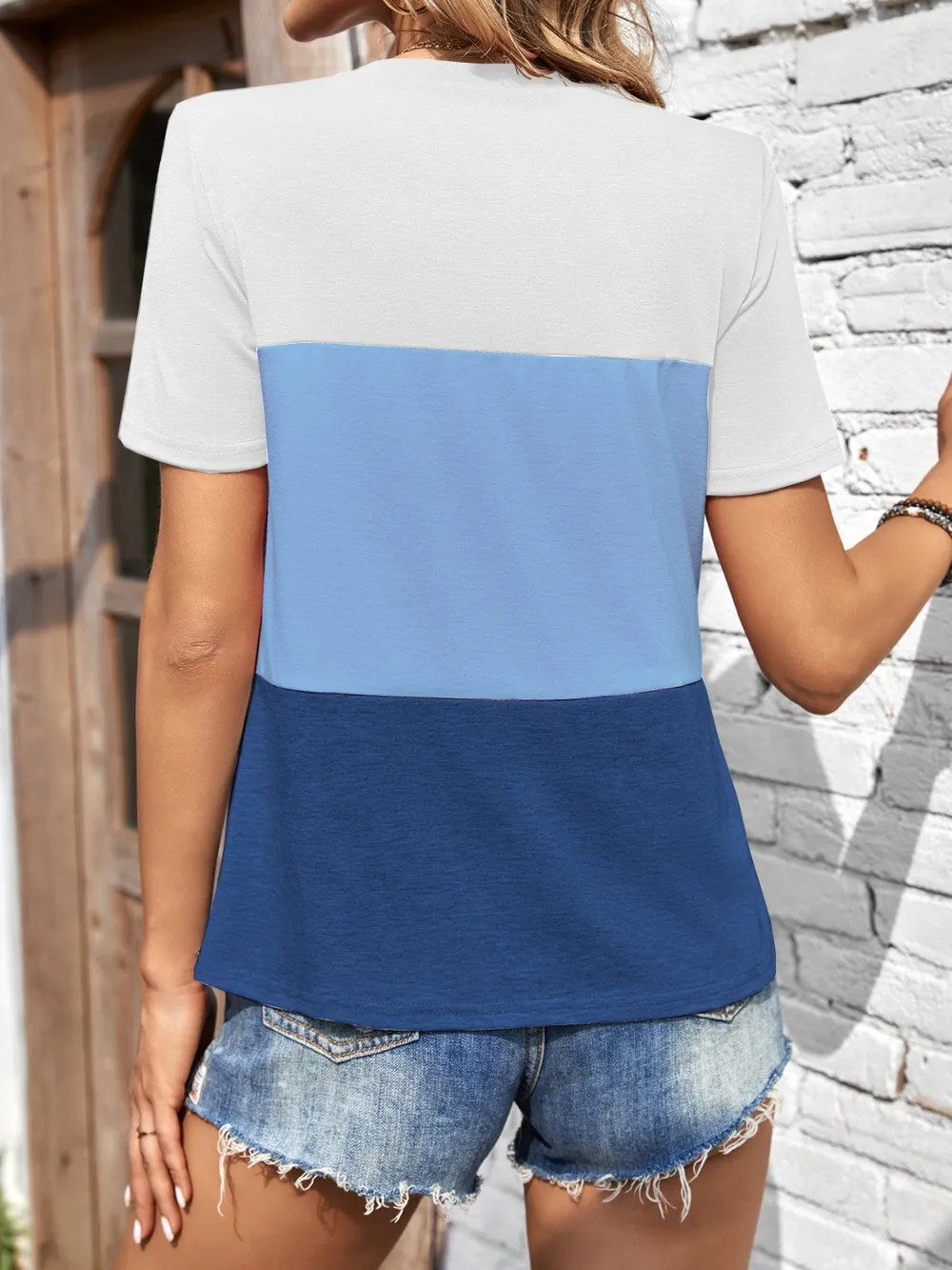 Color Block Round Neck Short Sleeve T-Shirt, image 17