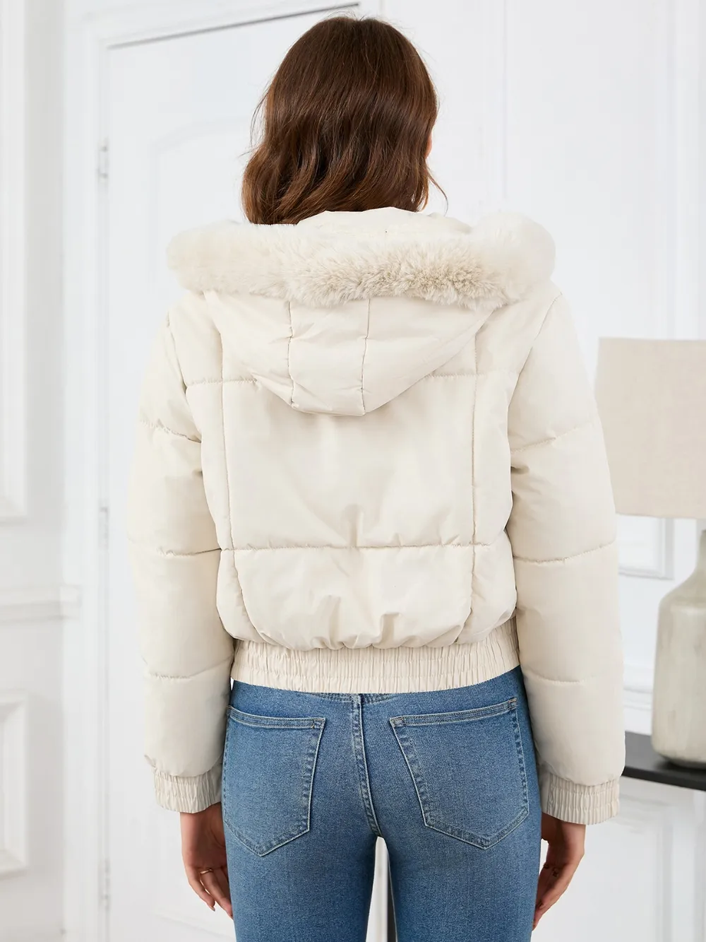 Pocketed Long Sleeve Cropped Hooded Winter Coat, image 10