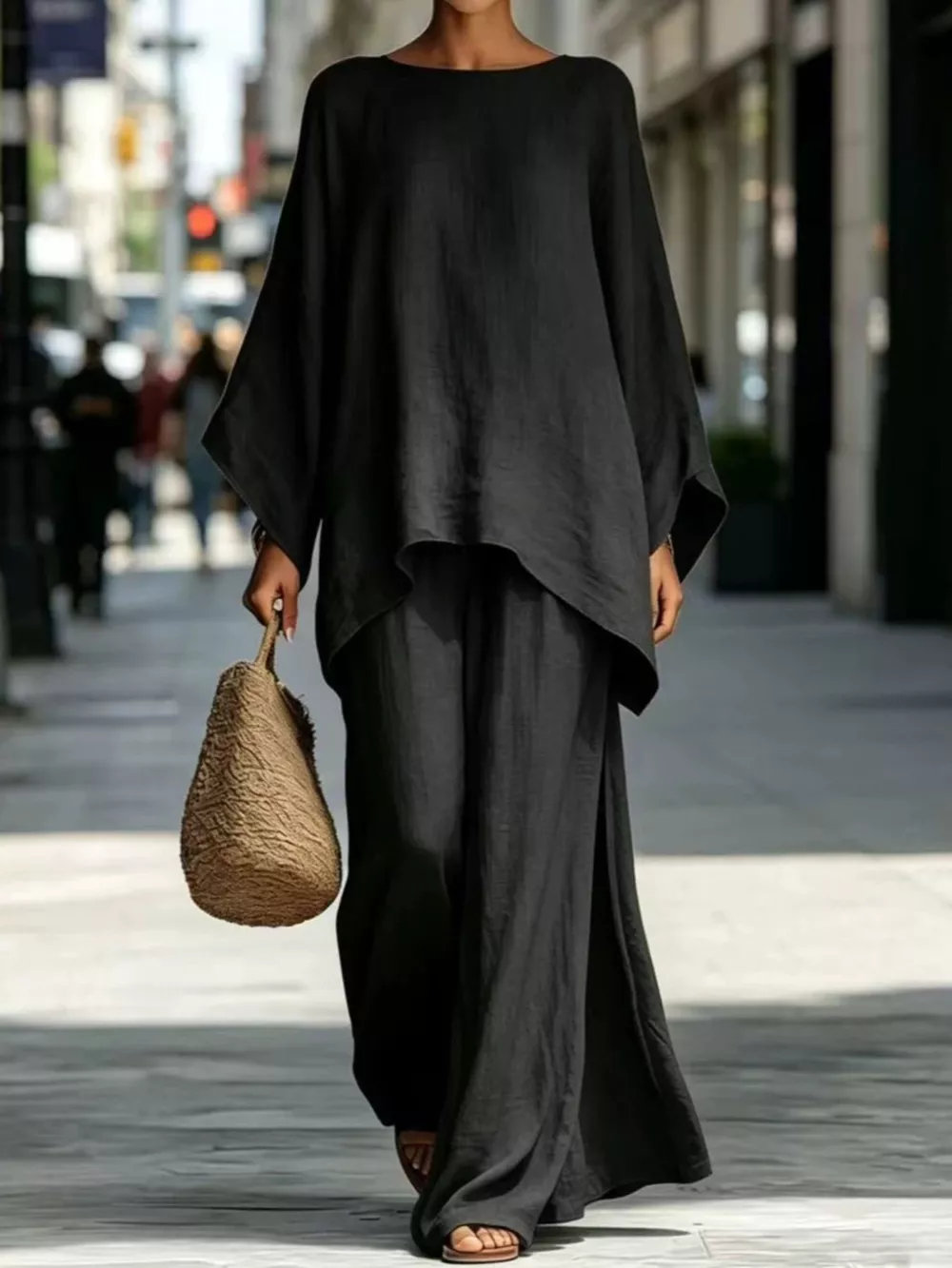 Full Size Batwing Sleeve Top and Wide-Leg Pants Set Plus Size, image 4