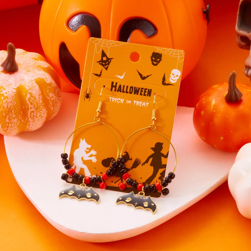 Halloween Bat Charm Hoop Earrings, image 3