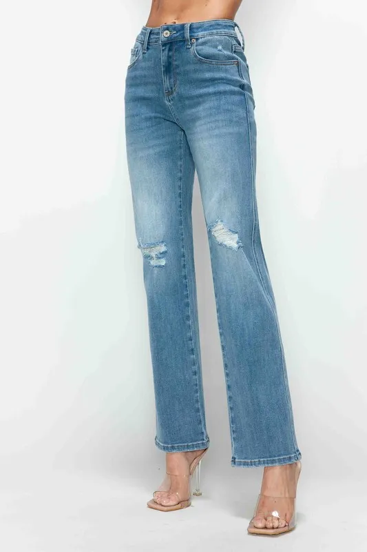Full Size Distressed High Rise Straight Jeans, image 2