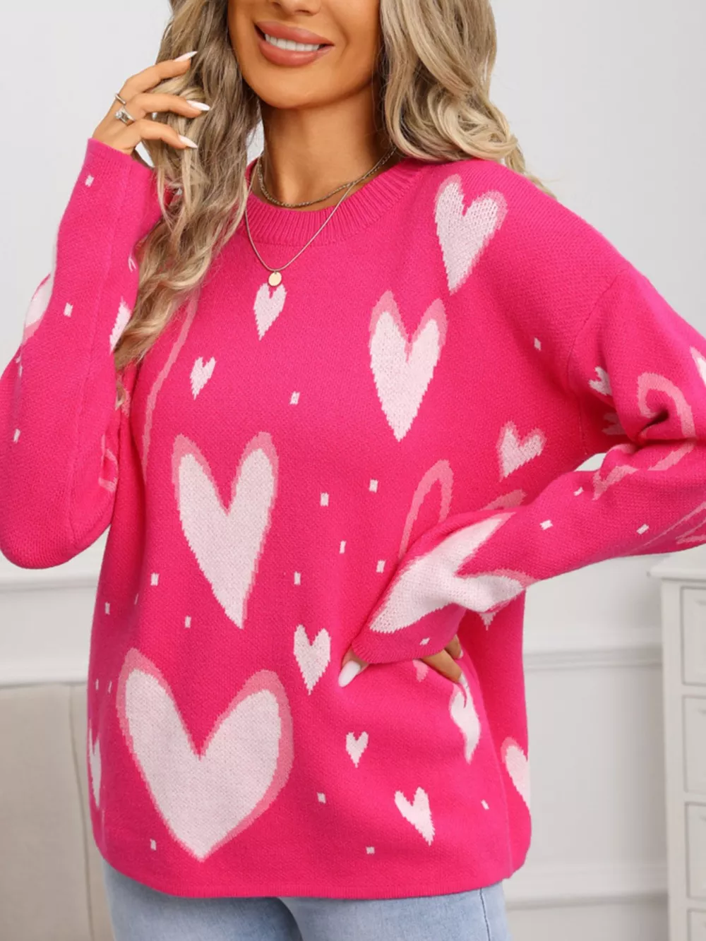 Valentine's Day Heart Crew Neck Sweater, image 3