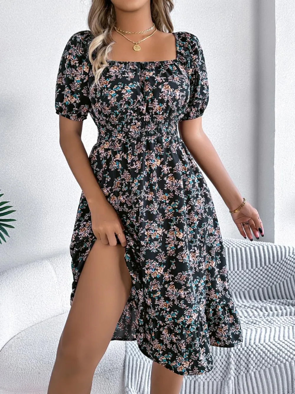 Ruffled Hem Floral Puff Sleeve Dress, image 8