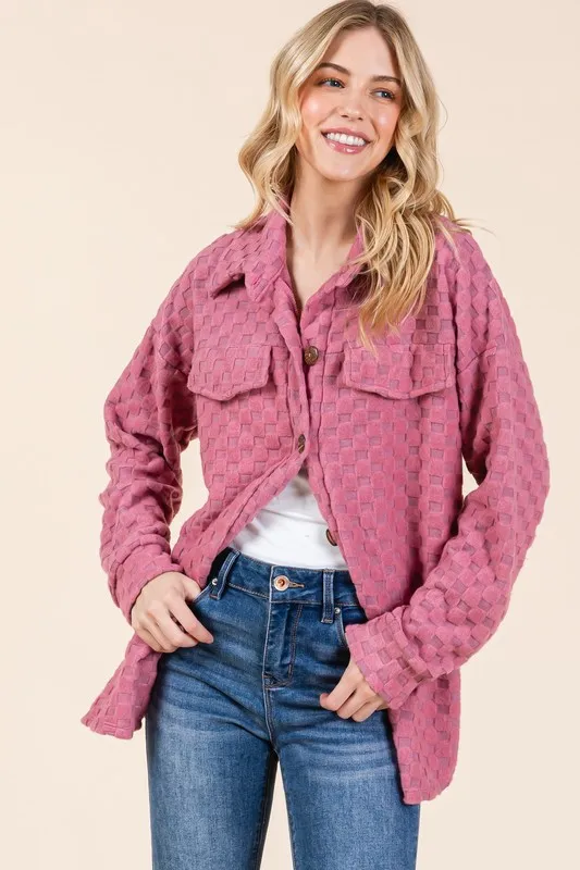 Checkered Button Down Dropped Shoulder Shacket, image 4