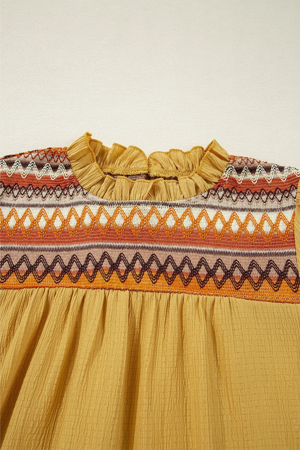 Geometric Frill Mock Neck Short Sleeve Blouse, image 5
