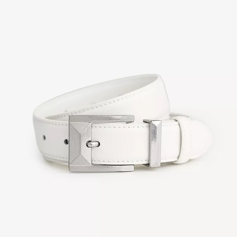 Leather Belt with Geometric Buckle, image 2