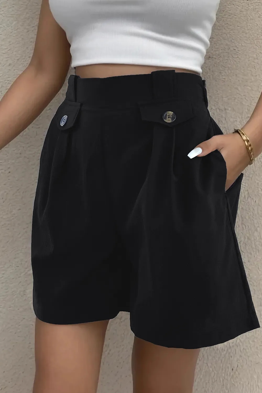 Decorative Button Pocketed Shorts, image 2
