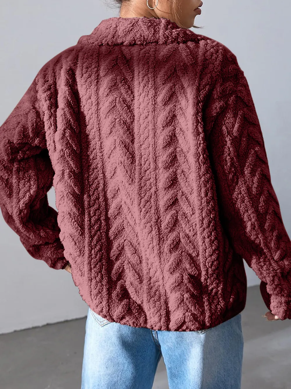 Fuzzy Zip Up Long Sleeve Jacket, image 2