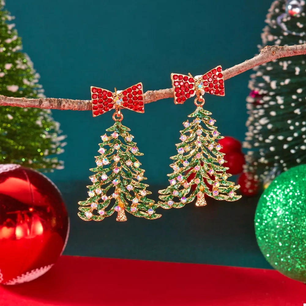 Christmas Tree Bow Drop Earrings, image 4