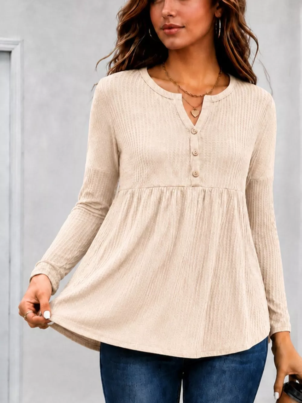 Textured Long Sleeve Peplum Top, image 10
