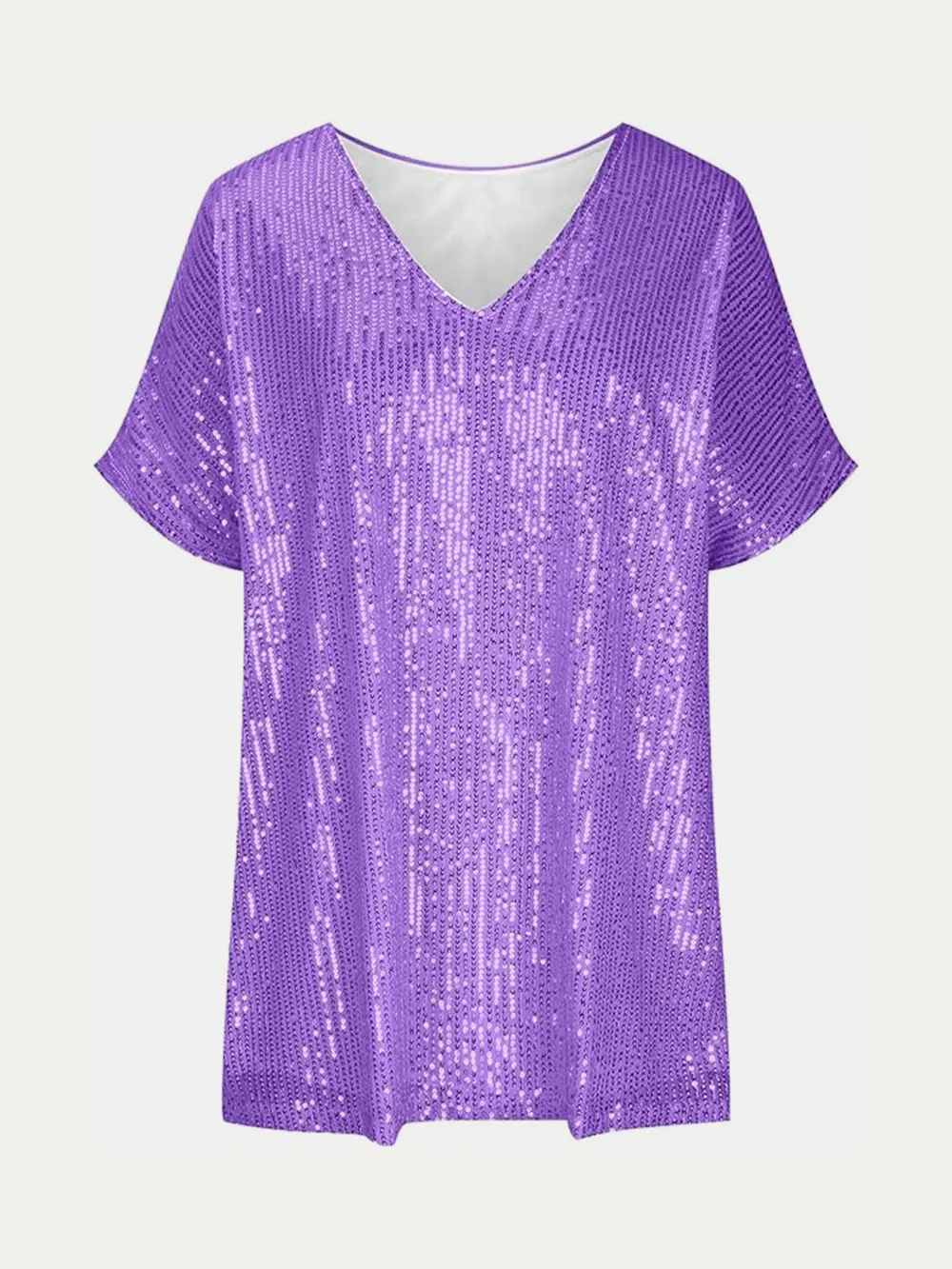 Full Size Sequin V-Neck Short Sleeve Top, image 10