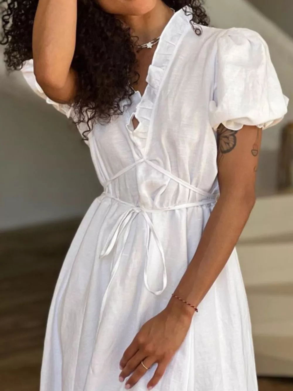 Tie Waist Puff Sleeve Maxi Dress, image 5