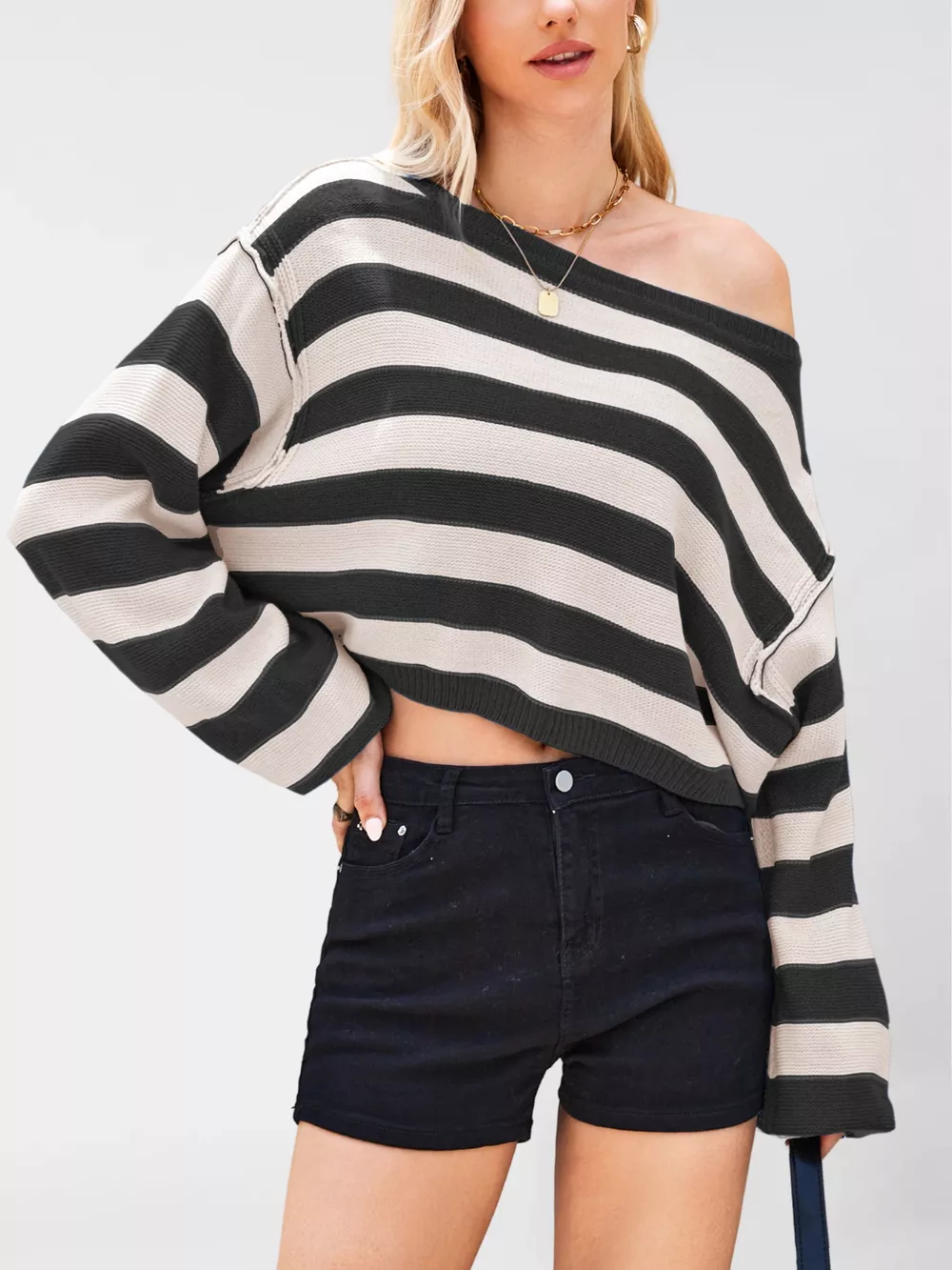 Striped Dropped Shoulder Sweater, image 9
