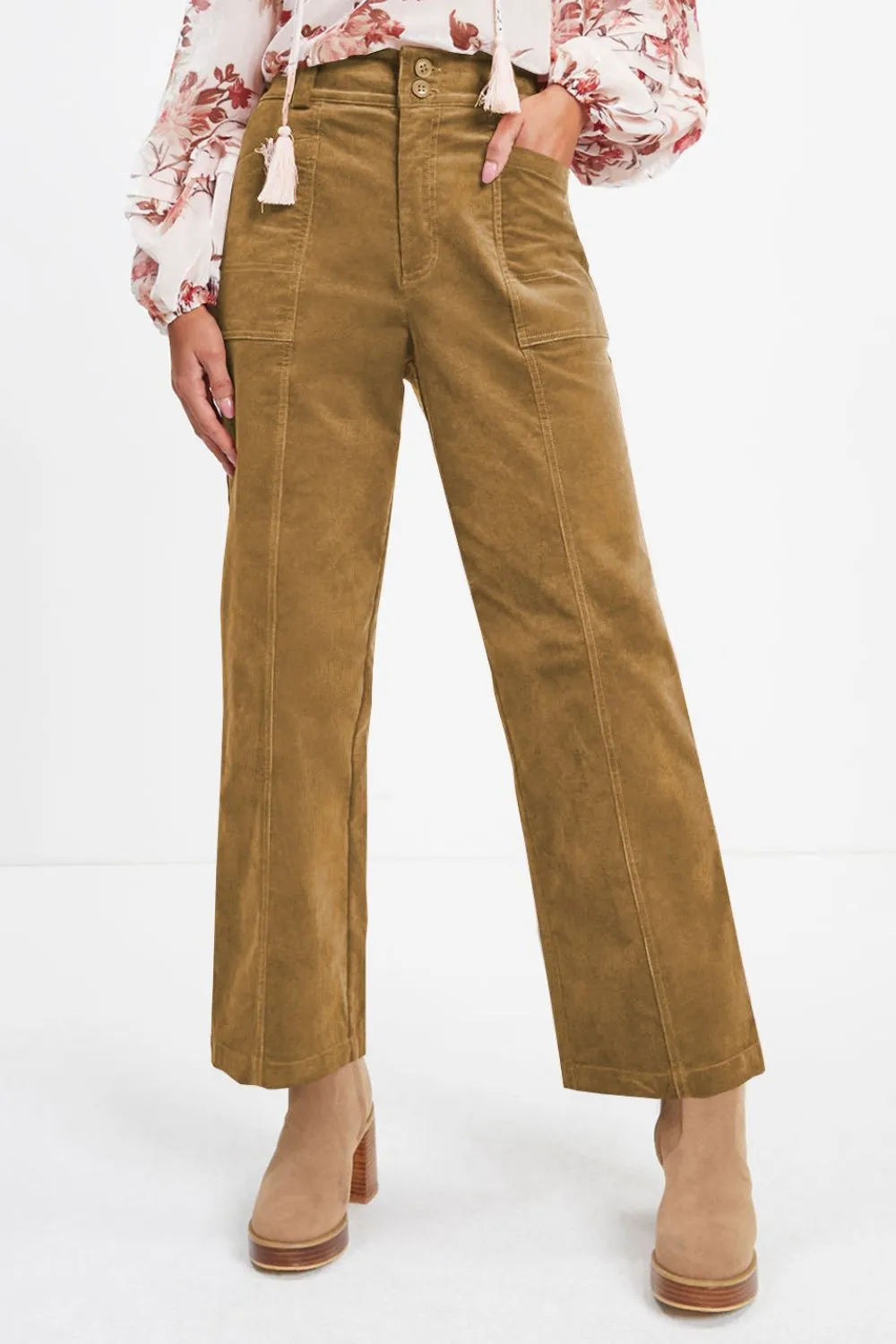 Half Elastic Waist Straight Pants, image 9