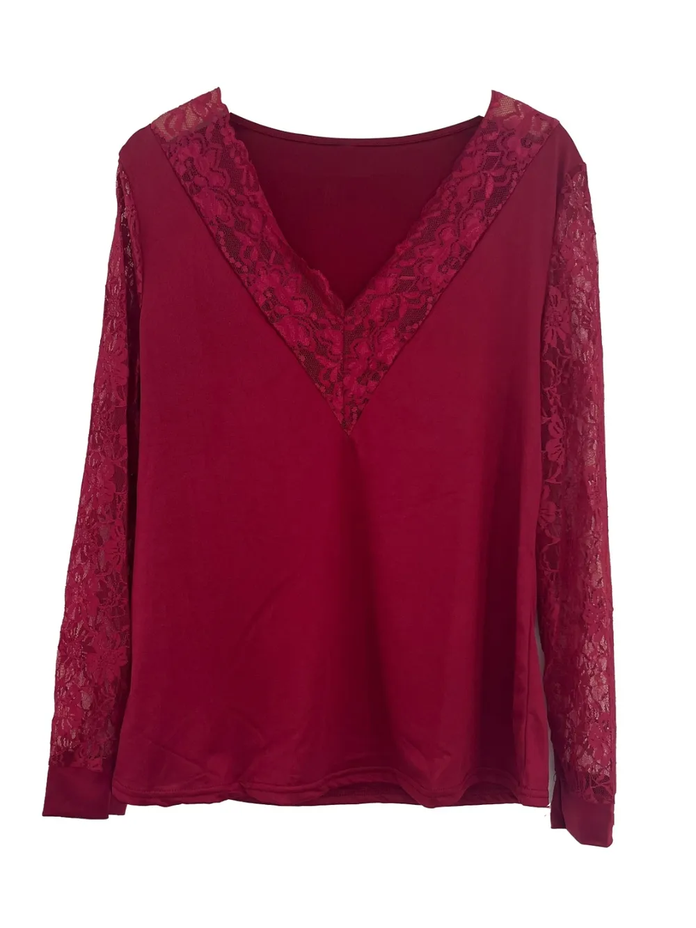 Full Size Lace Detail V-Neck Long Sleeve Blouse, image 8