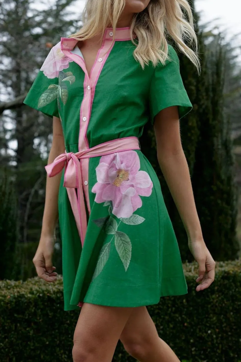Printed Tie Waist Short Sleeve Dress, image 2