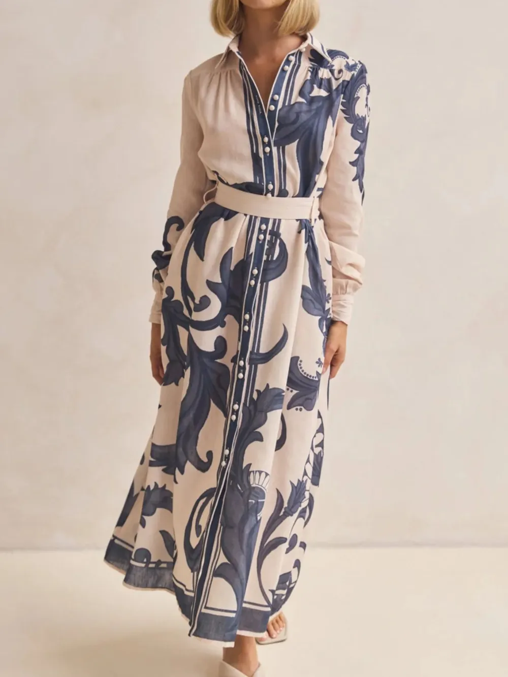 Printed Button Down Belted Shirt Dress, image 7