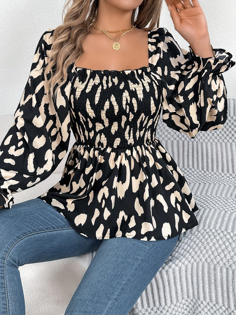 Square Neck Flounce Sleeve Blouse, image 6