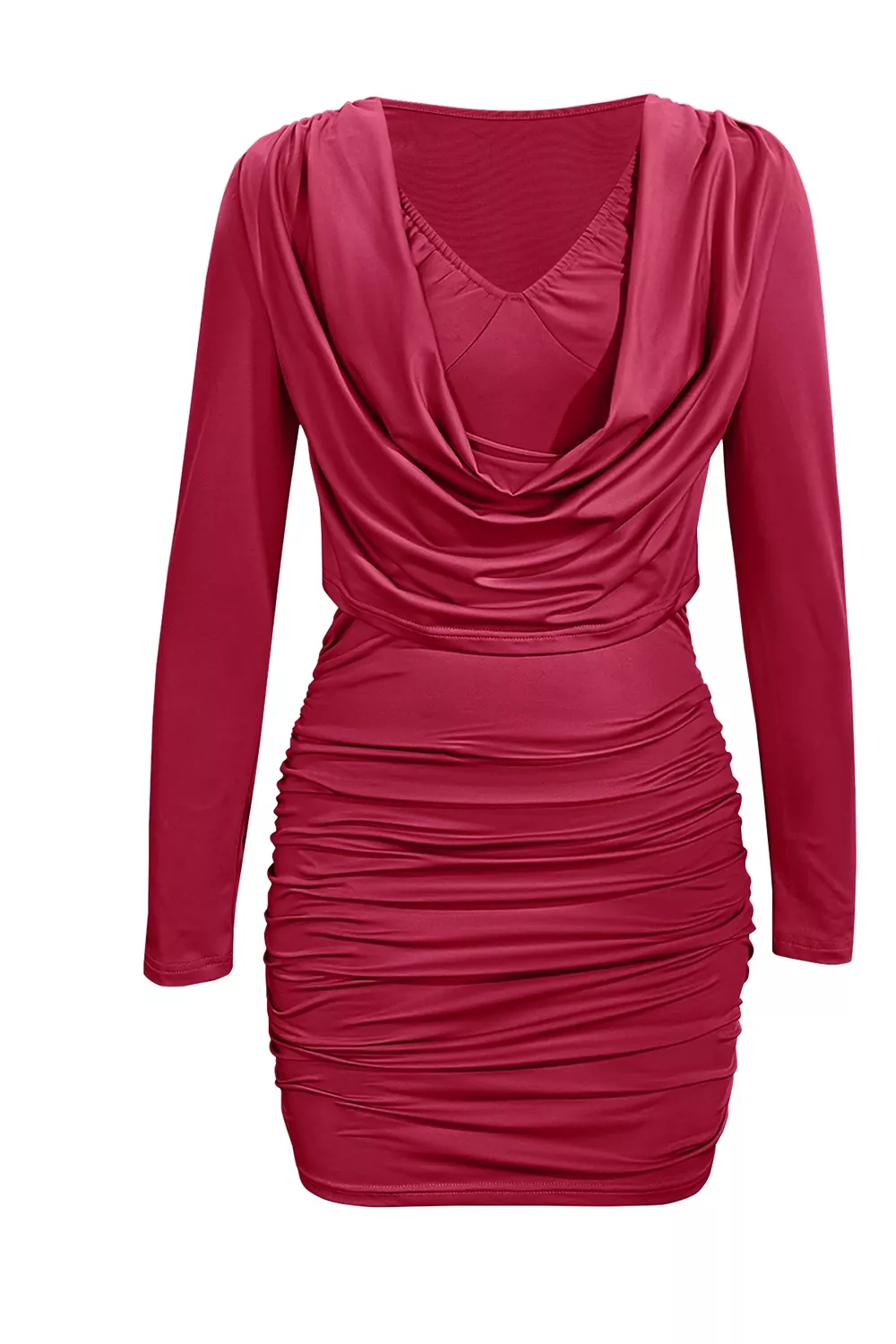 Ruched Cowl Neck Long Sleeve Mini Dress, image 19