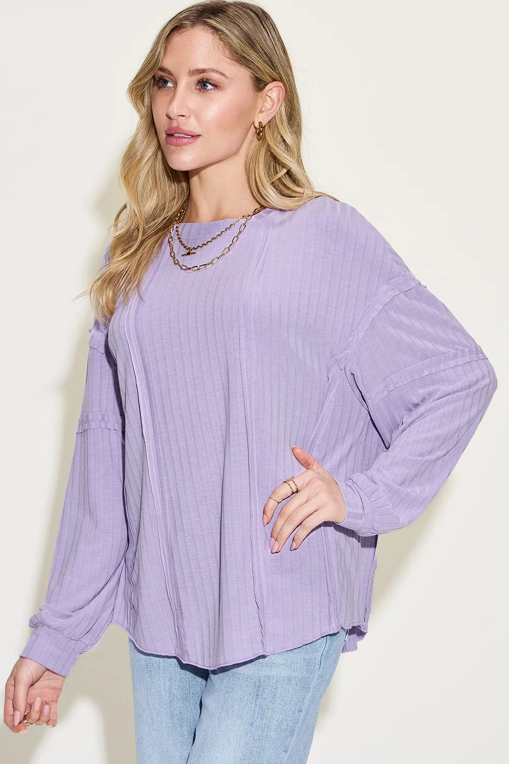 Full Size Ribbed Round Neck Long Sleeve T-Shirt, image 11