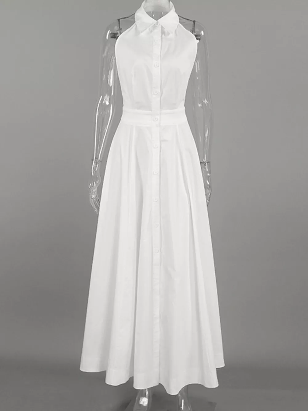 Backless Sleeveless Button Front Maxi Dress, image 4