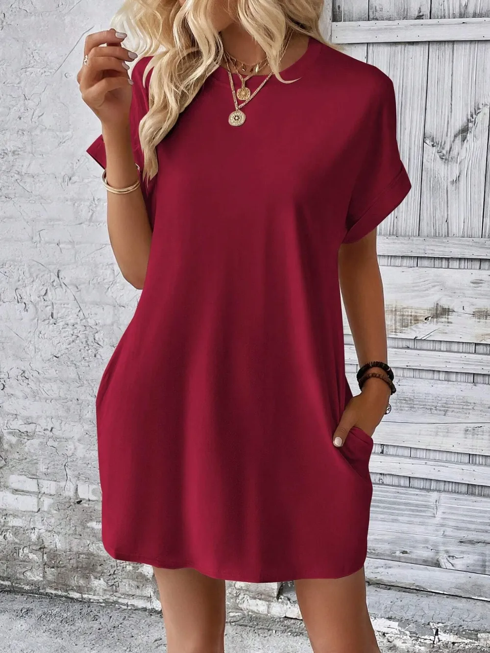 Round Neck Short Sleeve Mini Dress, image 9