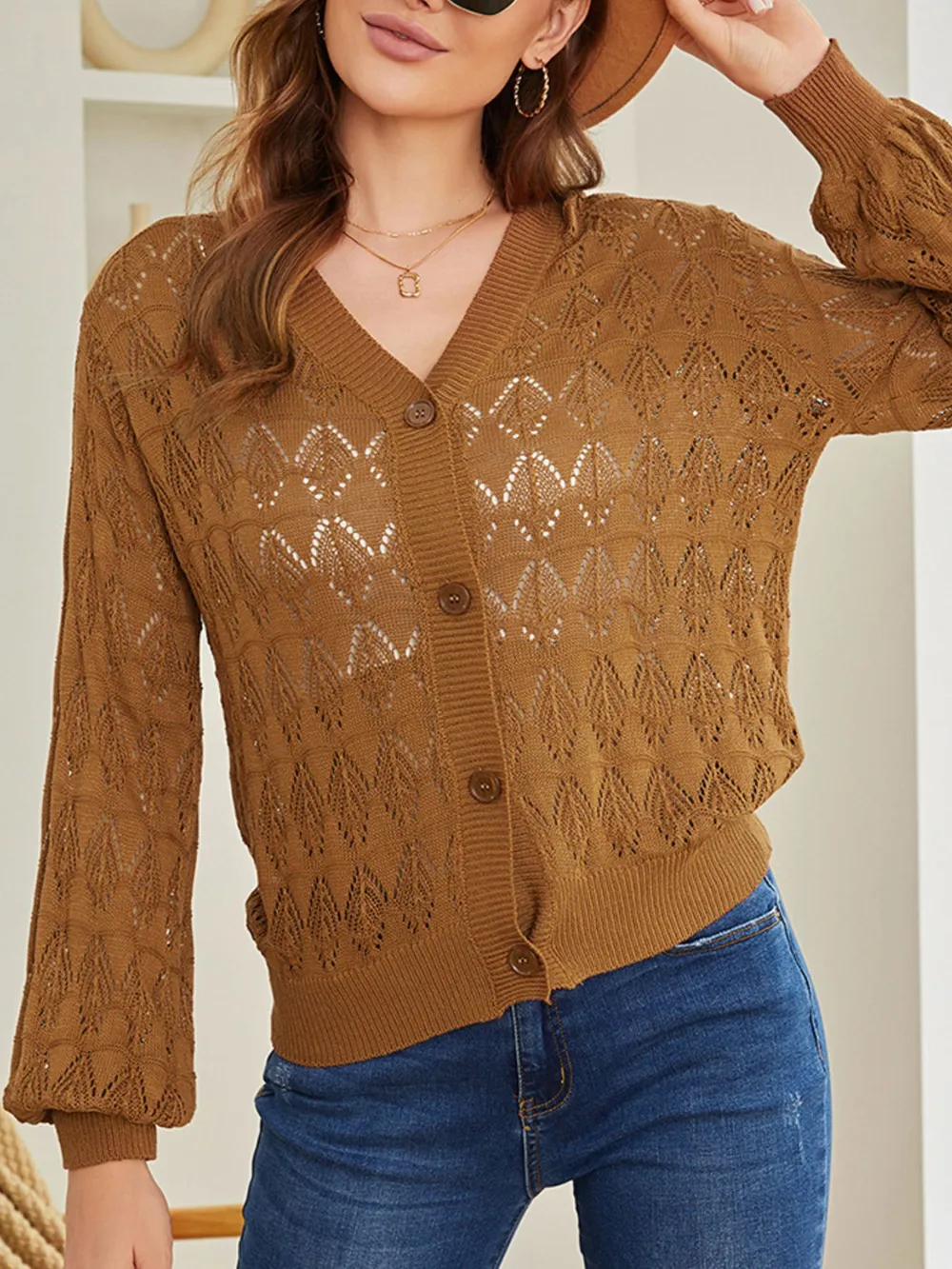 Openwork Button Up Cardigan, image 8