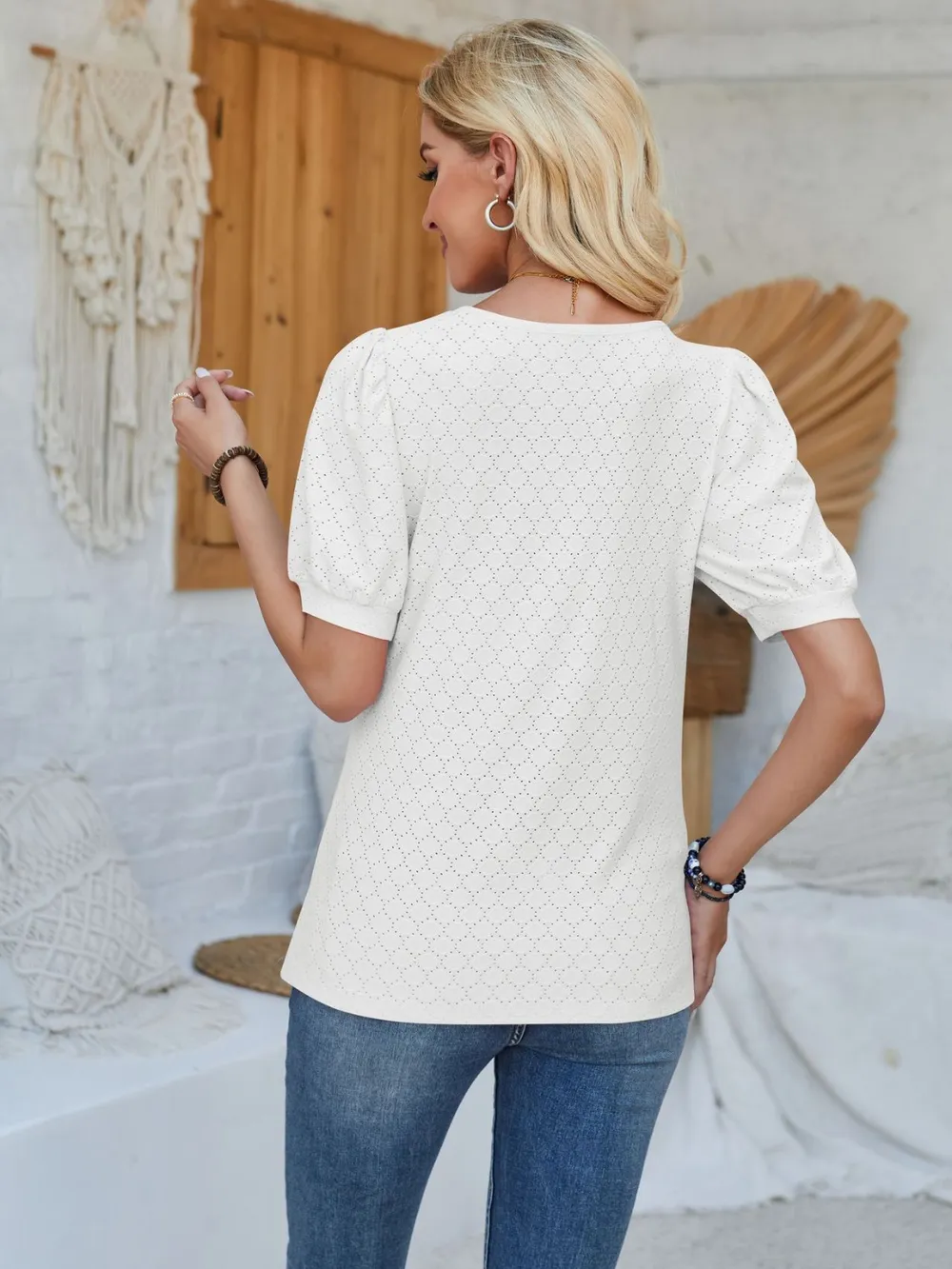 Eyelet Asymmetrical Neck Short Sleeve T-Shirt, image 9