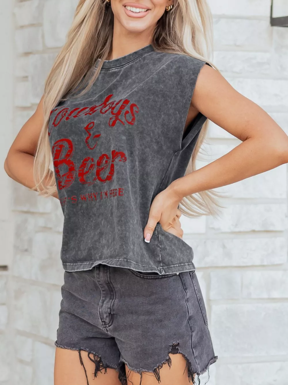 Cowboy & Beer Western Graphic Mineral Wash Tank Top, image 5
