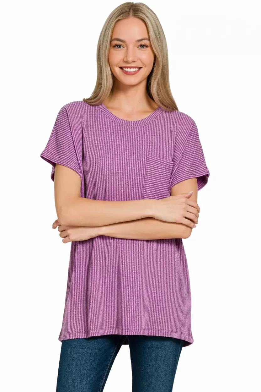 Raised Rib Front Pocket Boxy Top, image 3