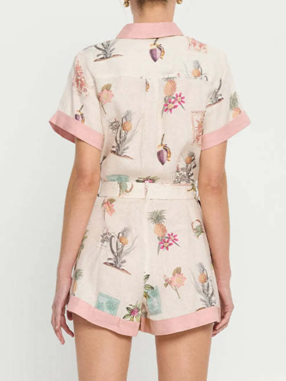 Printed Short Sleeve Romper with Belt, image 3