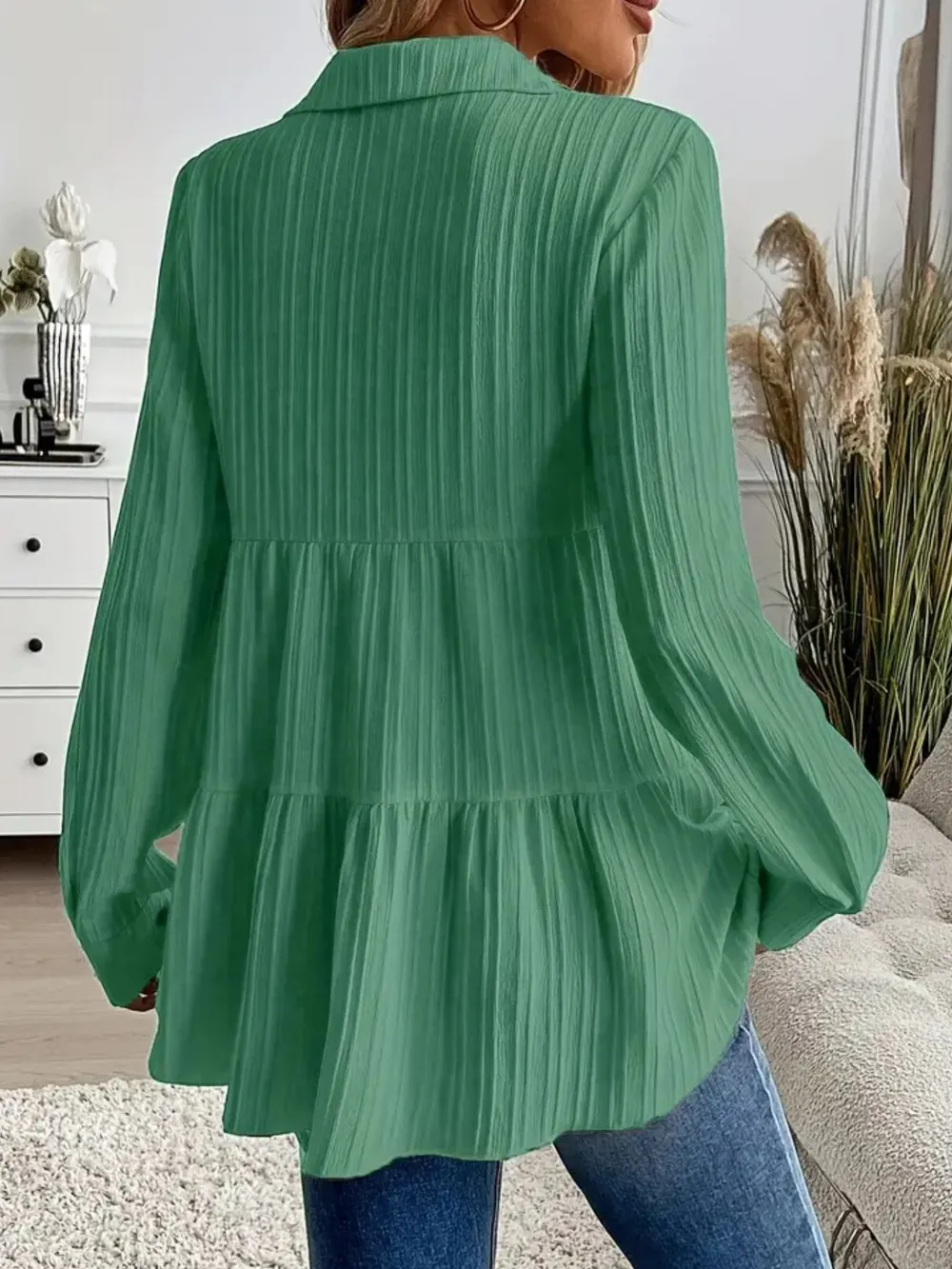 Striped Button-Down Tiered Shirt, image 8