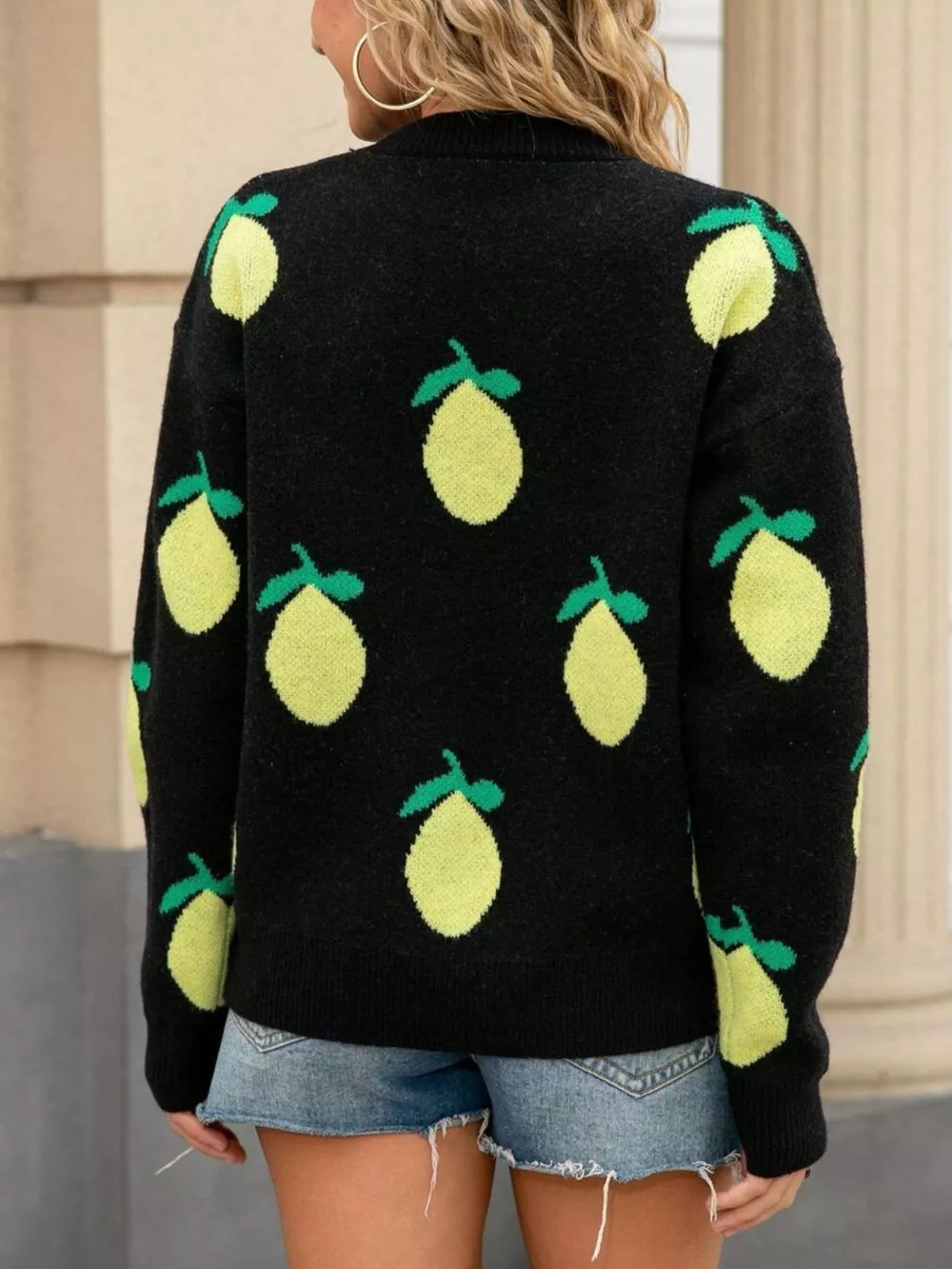 Lemon Crew Neck Round Neck Sweater, image 10