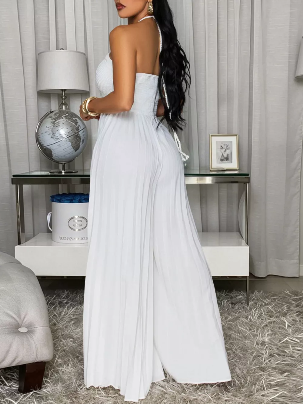 Pleated Halter Neck Wide Leg Jumpsuit, image 11