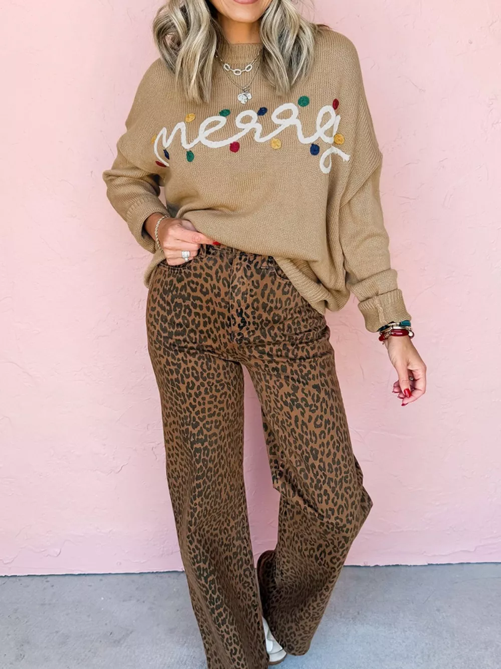 Merry Colorful Dot Detail Christmas Dolman Sweater, image 2