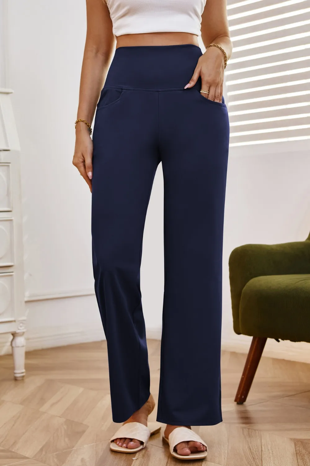 High Waist Wide Leg Pants with Pockets, image 7