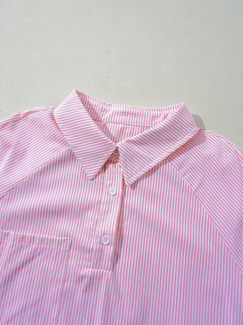 Pinstripe Long Sleeve Smocked Cuffs Button Shirt Collar Blouse, image 8