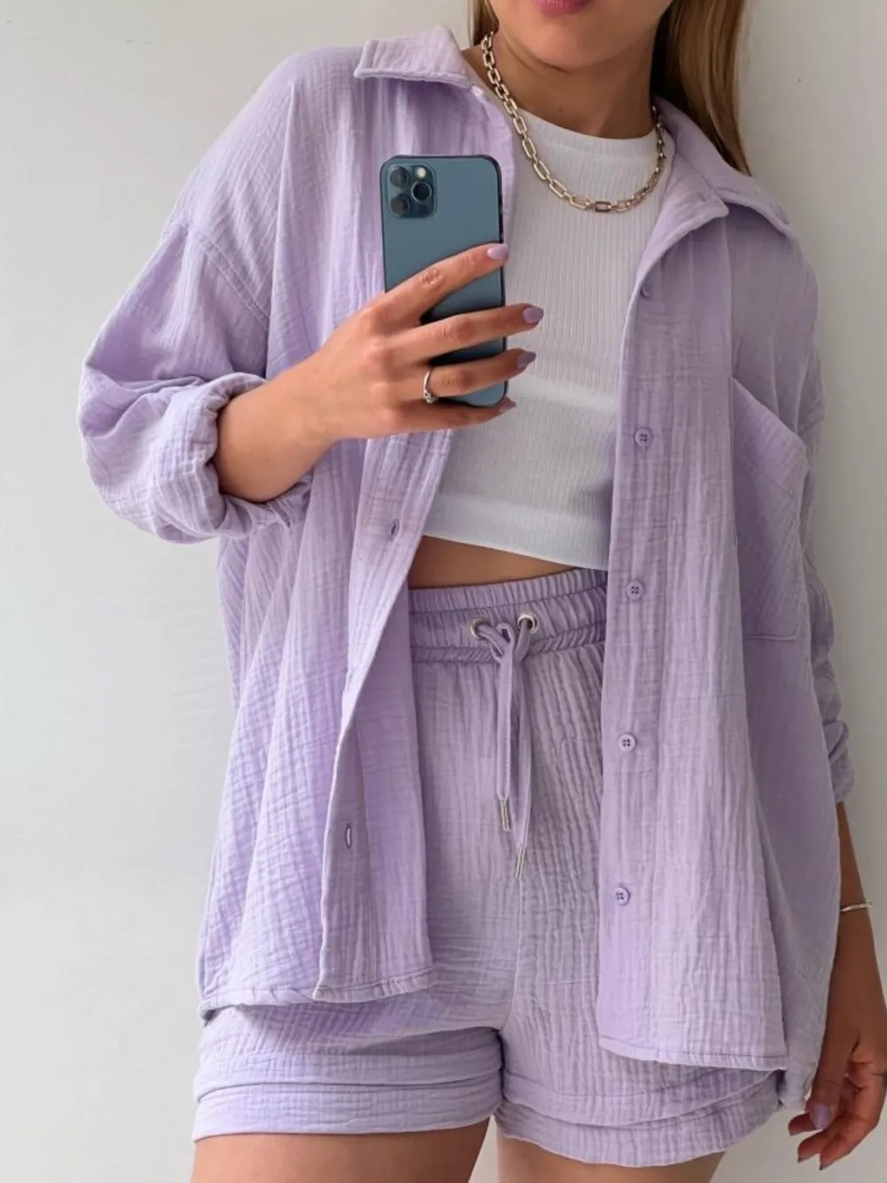Textured Button Up Shirt and Shorts Set, image 11