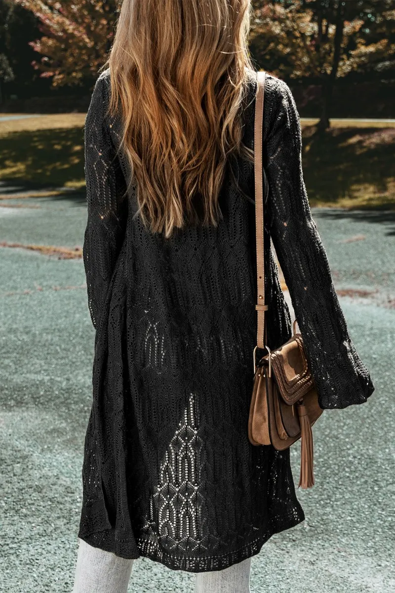 Openwork Open Front Long Sleeve Cardigan, image 3