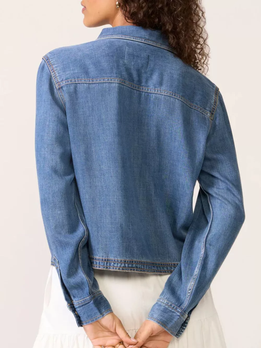Half Snap Cropped Denim Top, image 2