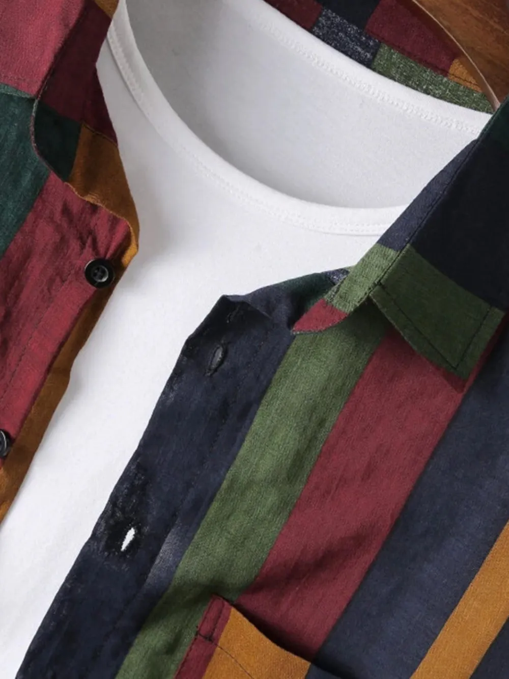 Men's Full Size Contrast Striped Button Down Shirt Plus Size, image 3