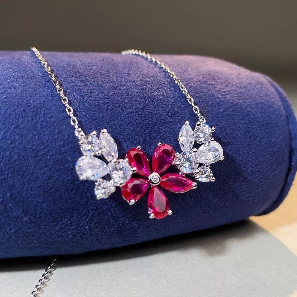 925 Sterling Silver Zircon Flower Necklace, image 5
