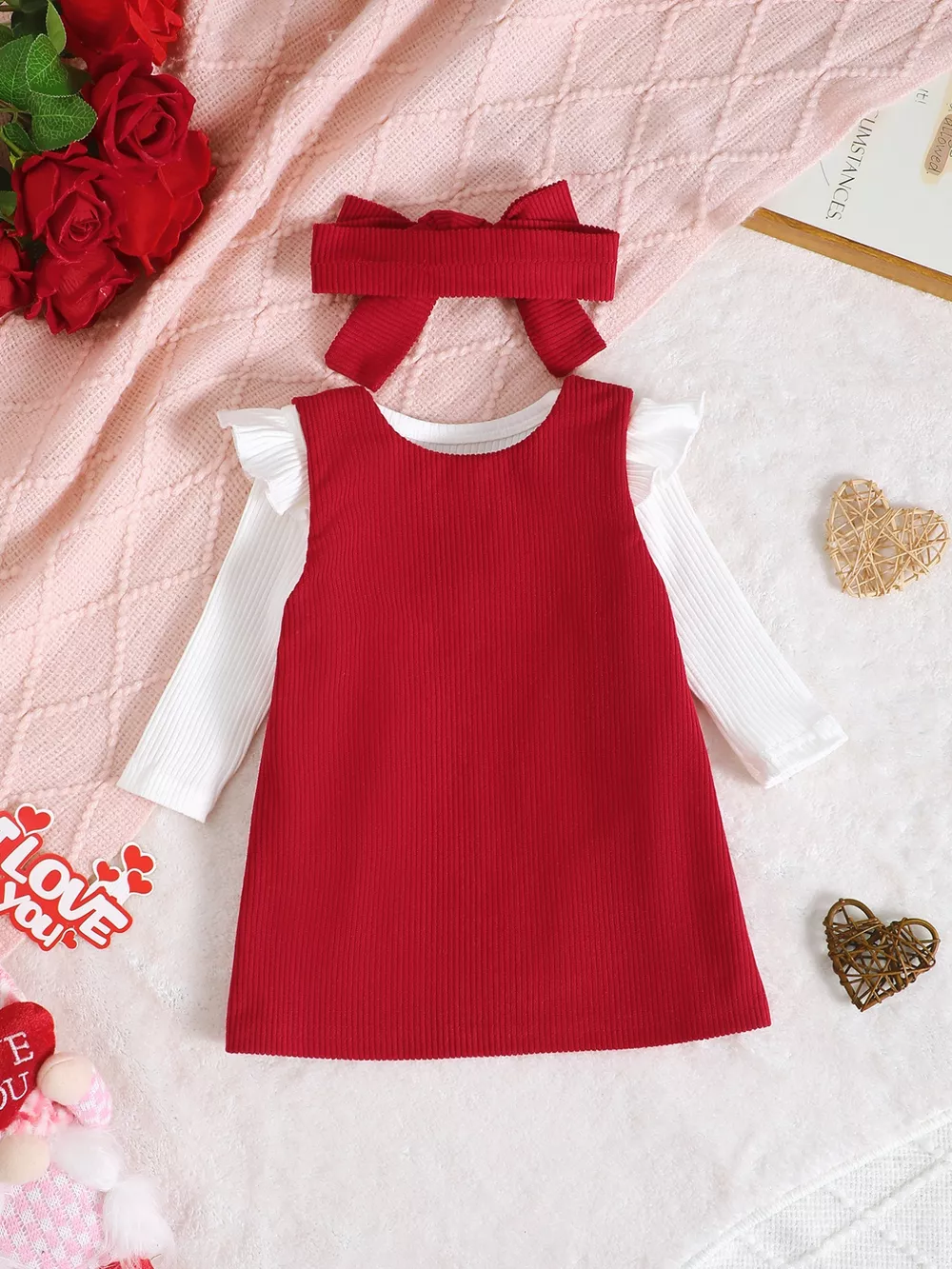 Children's Ruffled Bodysuit and Dress Set with Headband, image 5