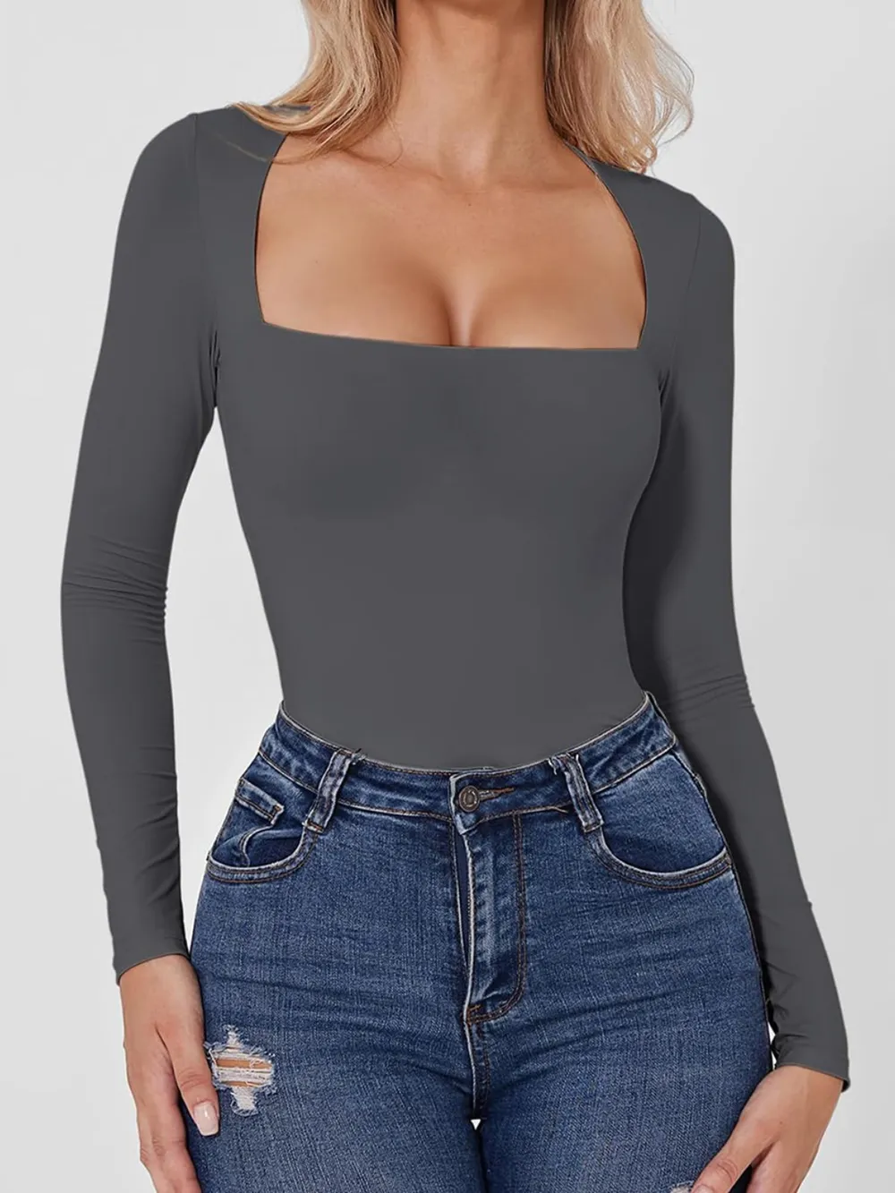 Square Neck Long Sleeve Bodysuit, image 7