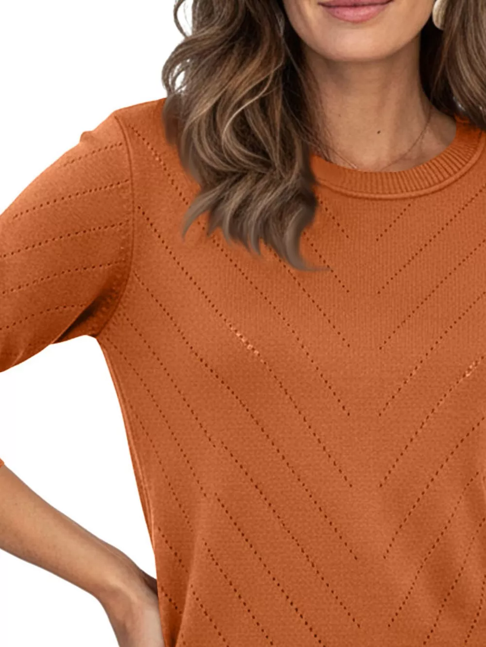 Openwork Round Neck Sweater, image 8
