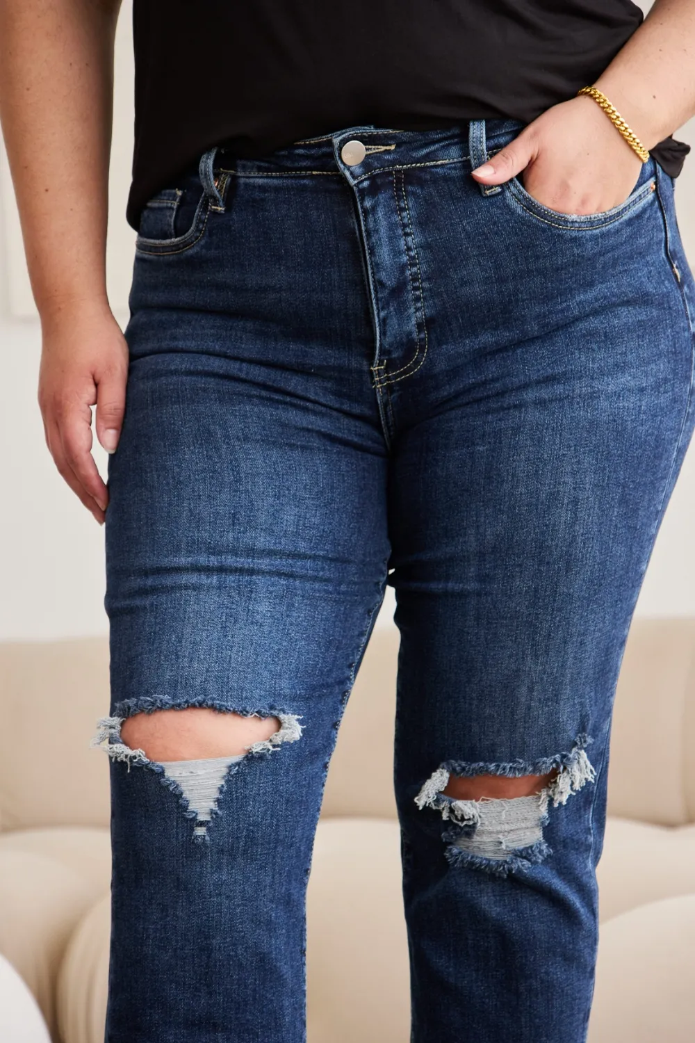 Crop Dylan Full Size Tummy Control Distressed High Waist Raw Hem Jeans, image 26