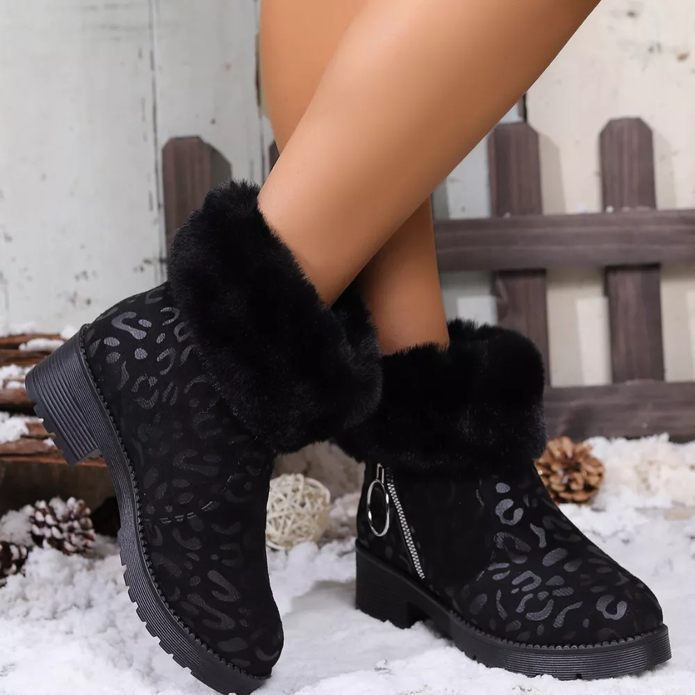 Fuzzy Cuff Leopard Print Ankle Boots, image 9