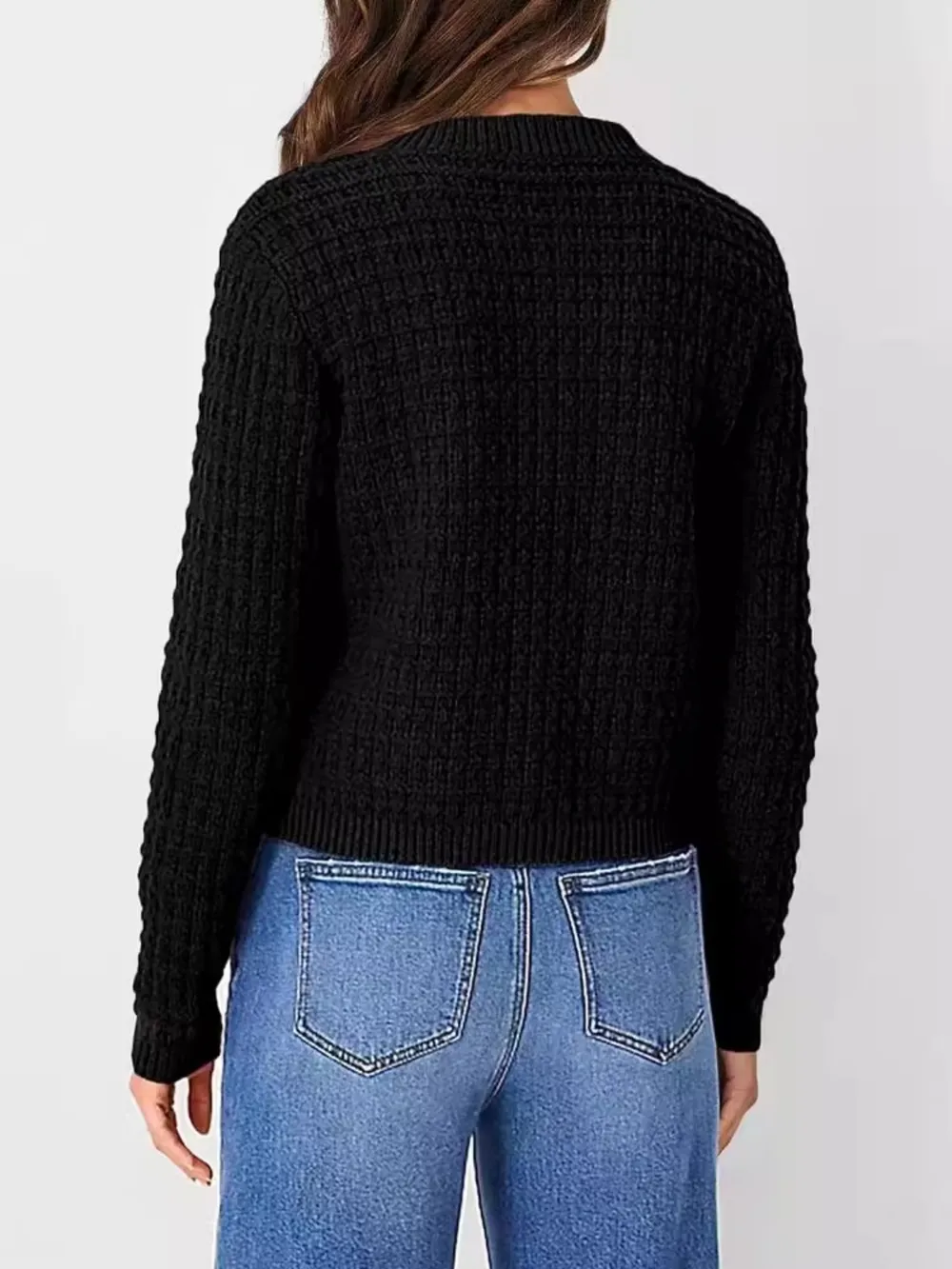 Button Up Round Neck Long Sleeve Cardigan, image 8