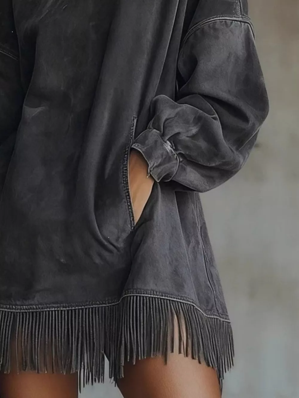 Suede Mock Neck Fringed Mini Dress, image 4